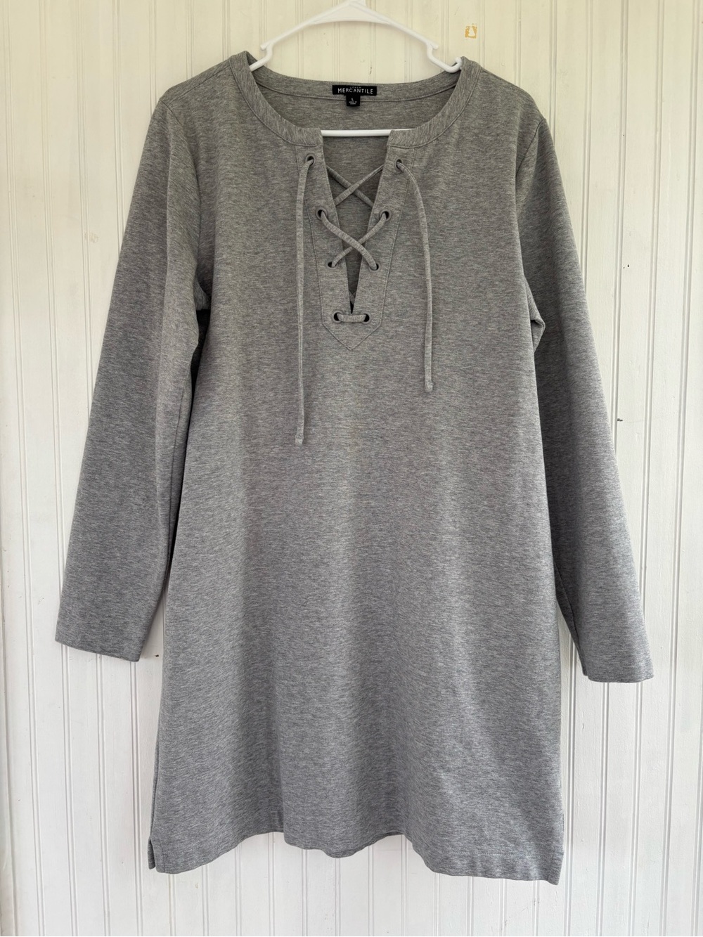 J.Crew Mercantile Women's Light Gray Lace Up Front Long Sleeve Mini Dress LARGE
